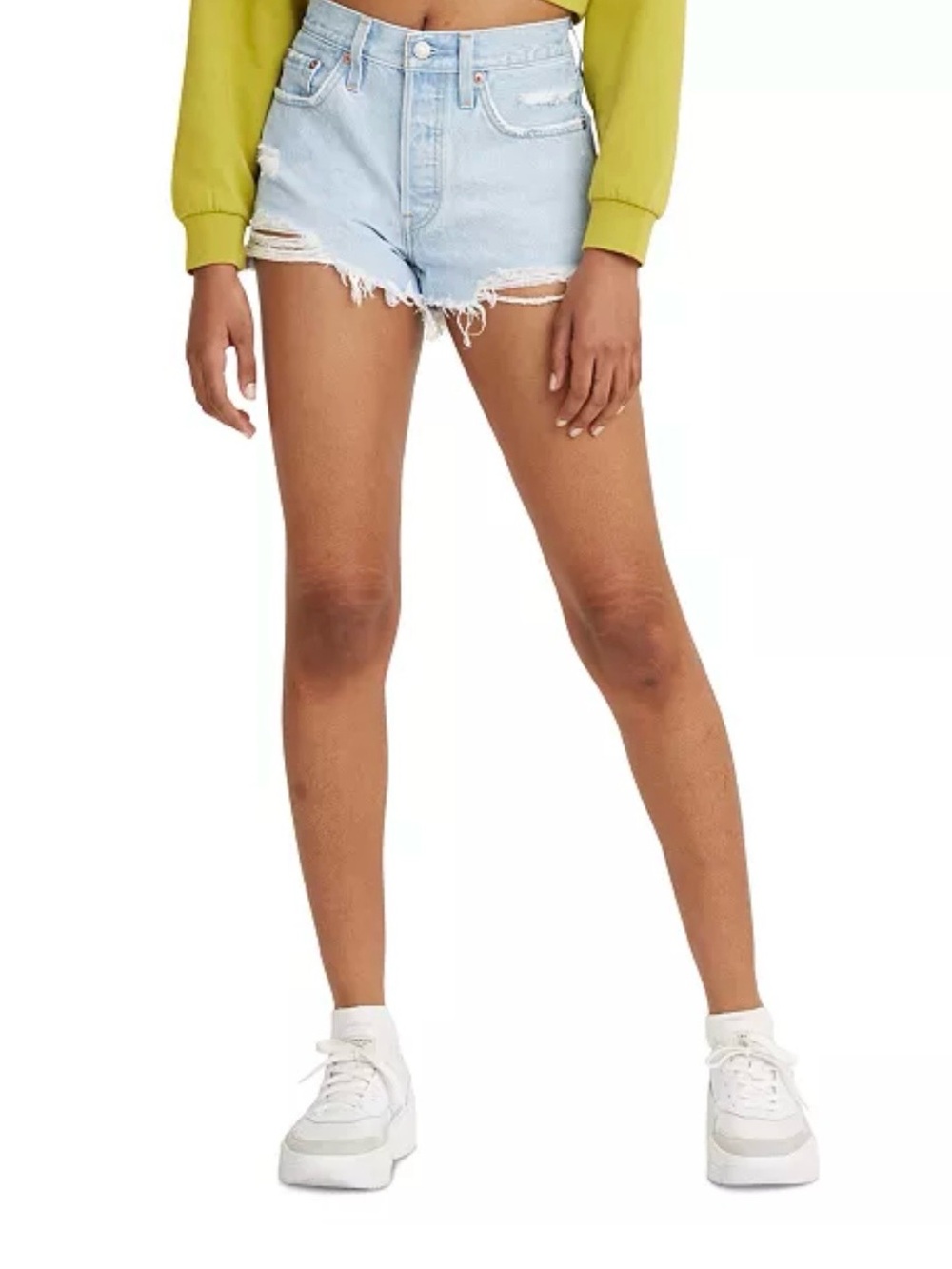 Levi's Light Blue Distressed High Waist Denim Shorts
